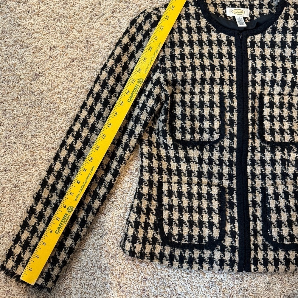 Talbots Houndstooth Tweed Blazer Jacket Size: 4 Wool Blend Pockets Zipper Front - Picture 12 of 13